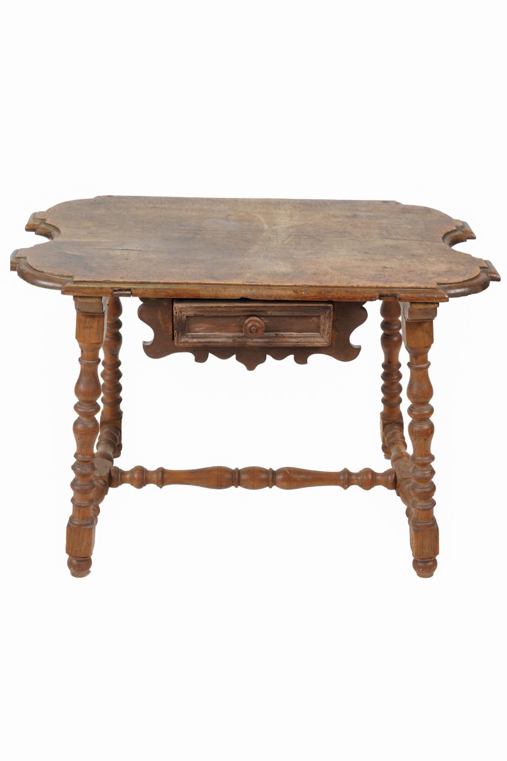 Appraisal: SPANISH BAROQUE STYLE WALNUT LOW TABLEwith a drawer on either