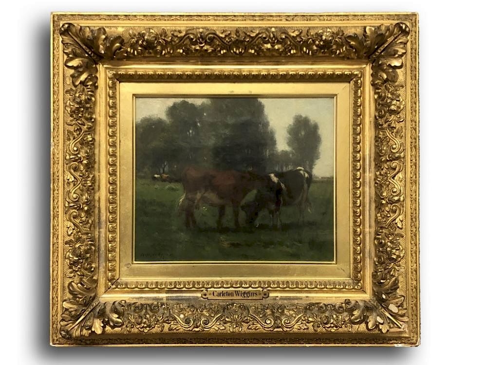 Appraisal: Carleton Wiggins Oil on Canvas of Cows Carleton Wiggins New