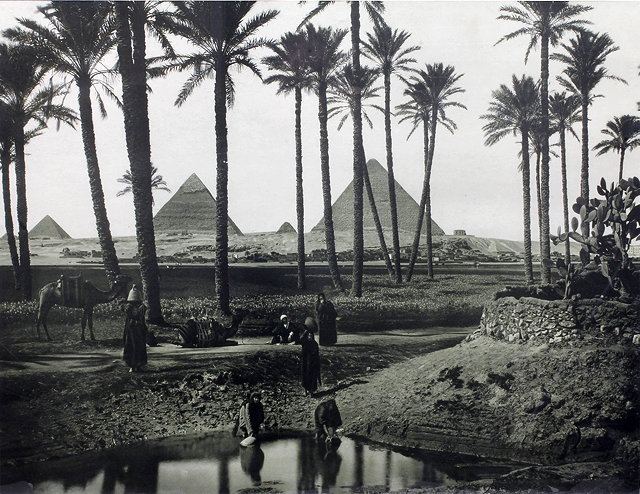 Appraisal: AN OLD FRAMED LITHOGRAPH DEPICTING the Pyramids of Giza cm