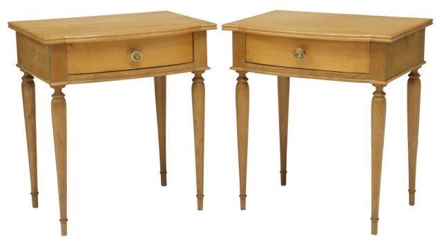 Appraisal: pair French maple bedside tables nightstands th c having shaped