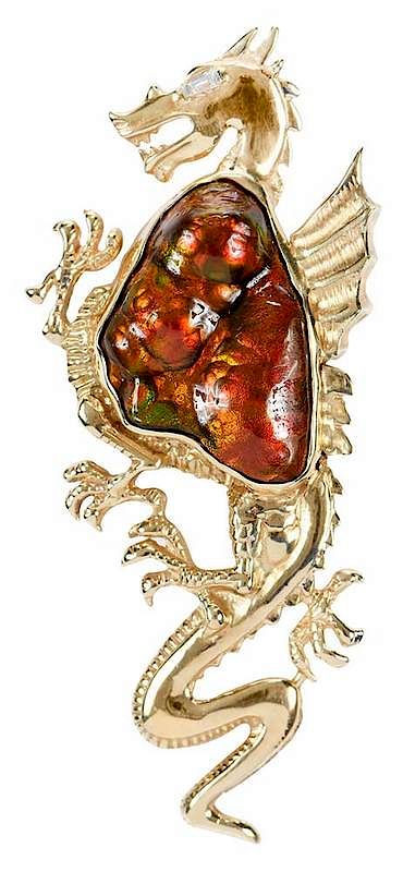 Appraisal: kt Dragon Pendant and brooch one irregular shaped ammolite approx