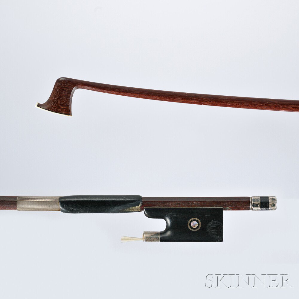 Appraisal: German Silver-mounted Violin Bow the round stick stamped ALBERT KRAMLING