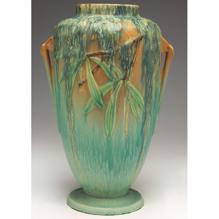 Appraisal: Roseville Moss vase large double handled and shouldered shape in