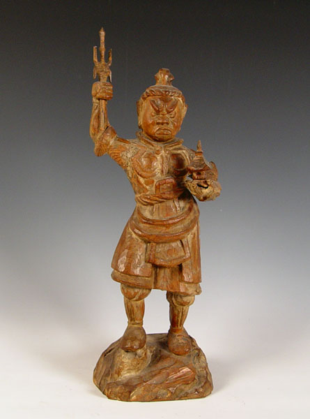 Appraisal: CARVED TH CENTURY JAPANESE SAMURAI WOOD CARVING Measures '' high