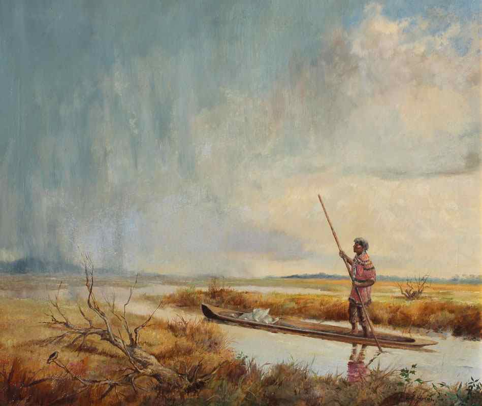 Appraisal: HUTCHINSON James American - ''Plume Hunter'' American Indian Poling His