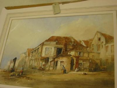 Appraisal: GEORGE LEE Continental Street Scene signed x gilt frame