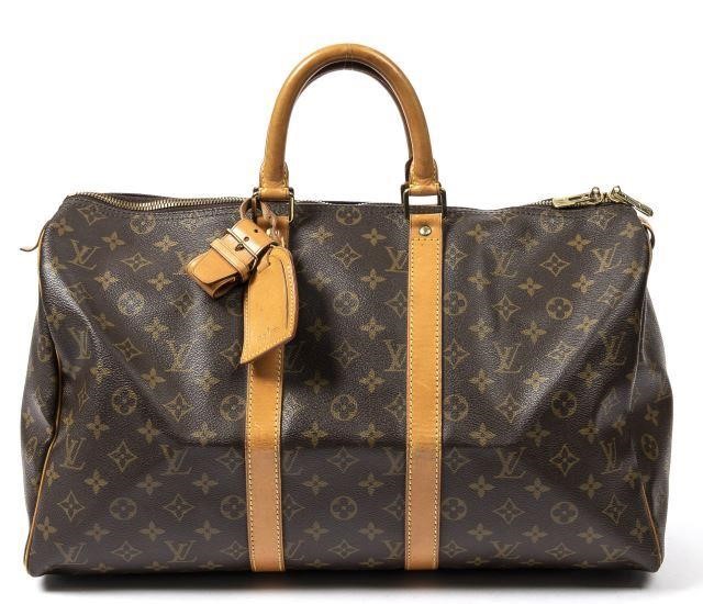 Appraisal: Louis Vuitton Keepall duffle bag in brown monogram coated canvas