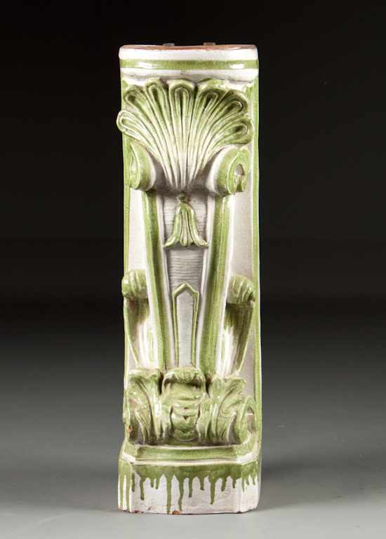 Appraisal: Continental glazed terracotta pedestal base molded shell and acanthus form