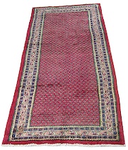 Appraisal: Mir Area Rug Bright red centerfield woven with uniform geometric