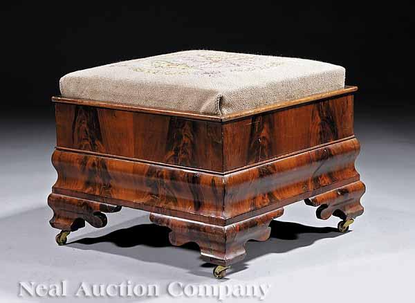 Appraisal: An American Classical Mahogany Footstool c - square needlepoint upholstered