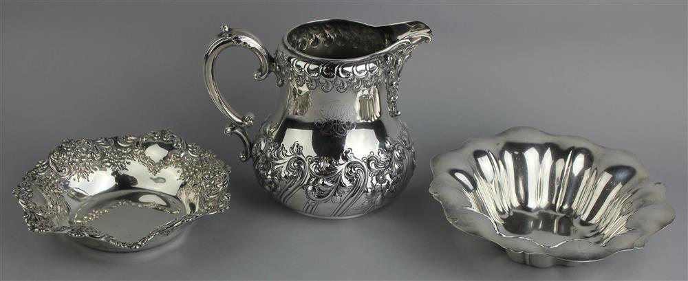 Appraisal: THREE AMERICAN SILVER PIECES including a Dominick Haff pitcher no