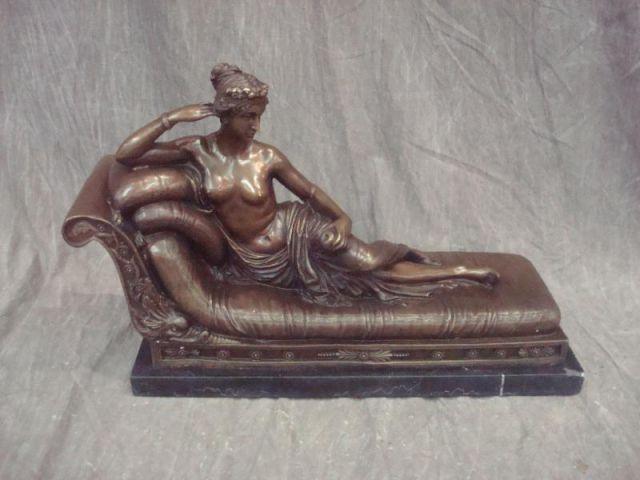 Appraisal: Bronze Reclining Female Nude on Marble Base From a Long