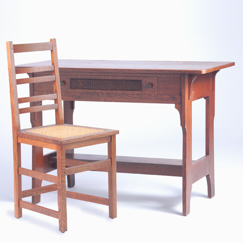 Appraisal: LIMBERT Library table with shaped legs lower shelf and single