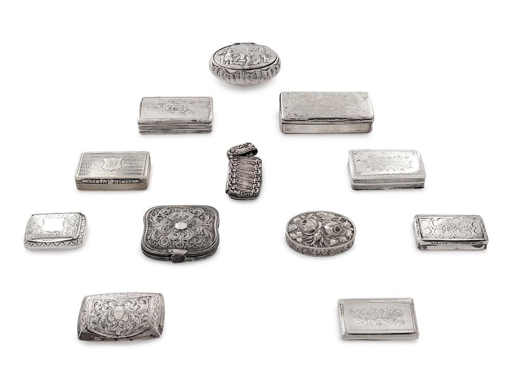 Appraisal: Ten English and Continental Silver Snuff Boxes Ten English and