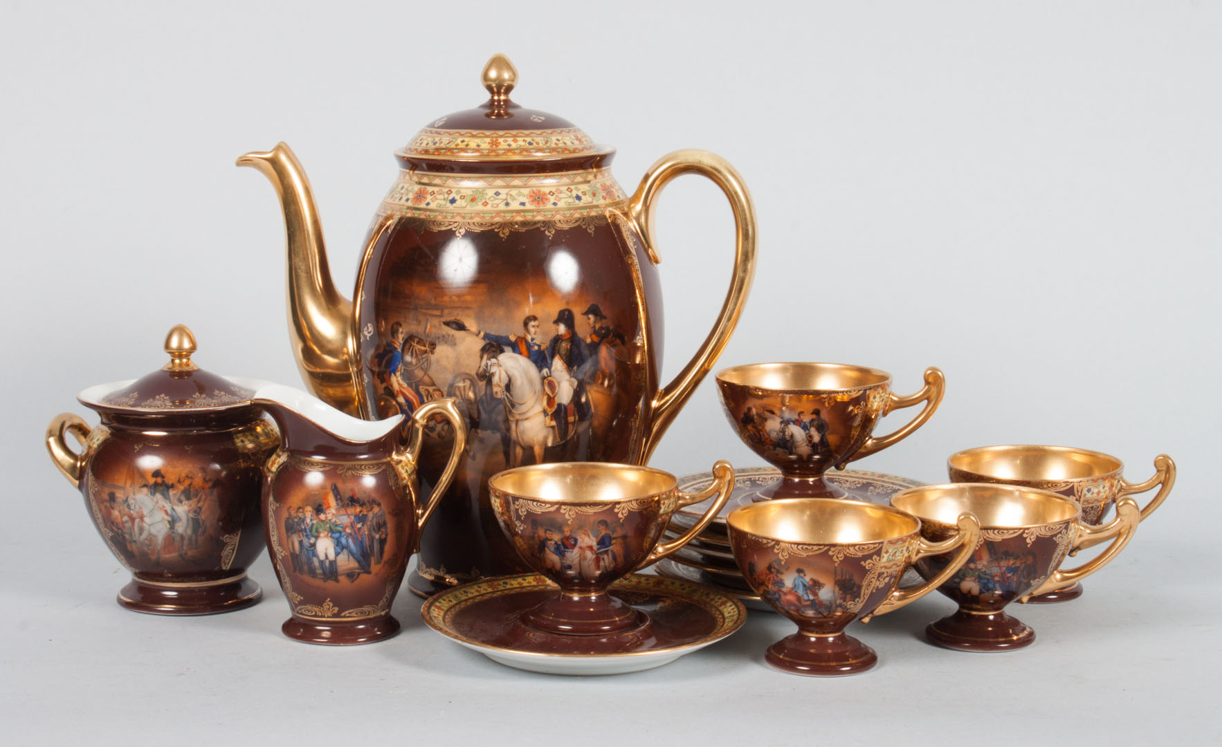 Appraisal: Carlsbad porcelain partial tea service early th century chocolate brown