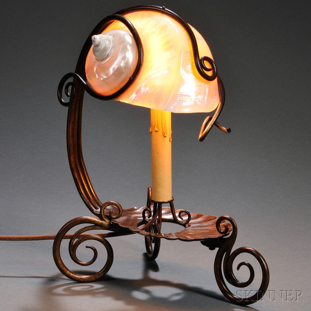 Appraisal: Art Nouveau Nautilus Shell Table Lamp Bronze natural shell Early