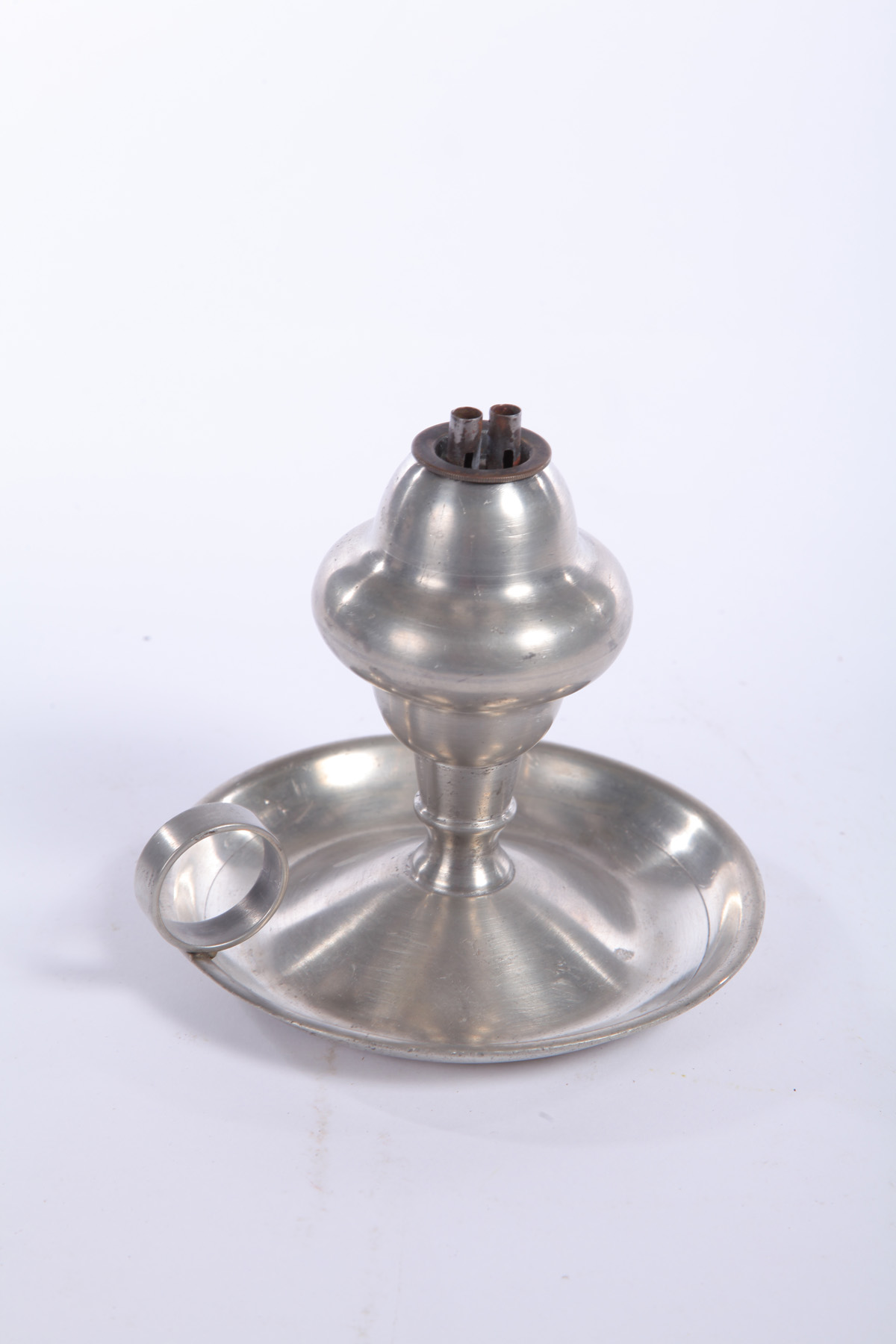 Appraisal: PEWTER CHAMBER LAMP Marked for Roswell Gleason Dorchester Massachusetts -