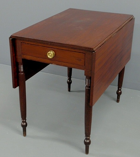 Appraisal: Sheraton mahogany Pembroke table c with drop leaves and turned