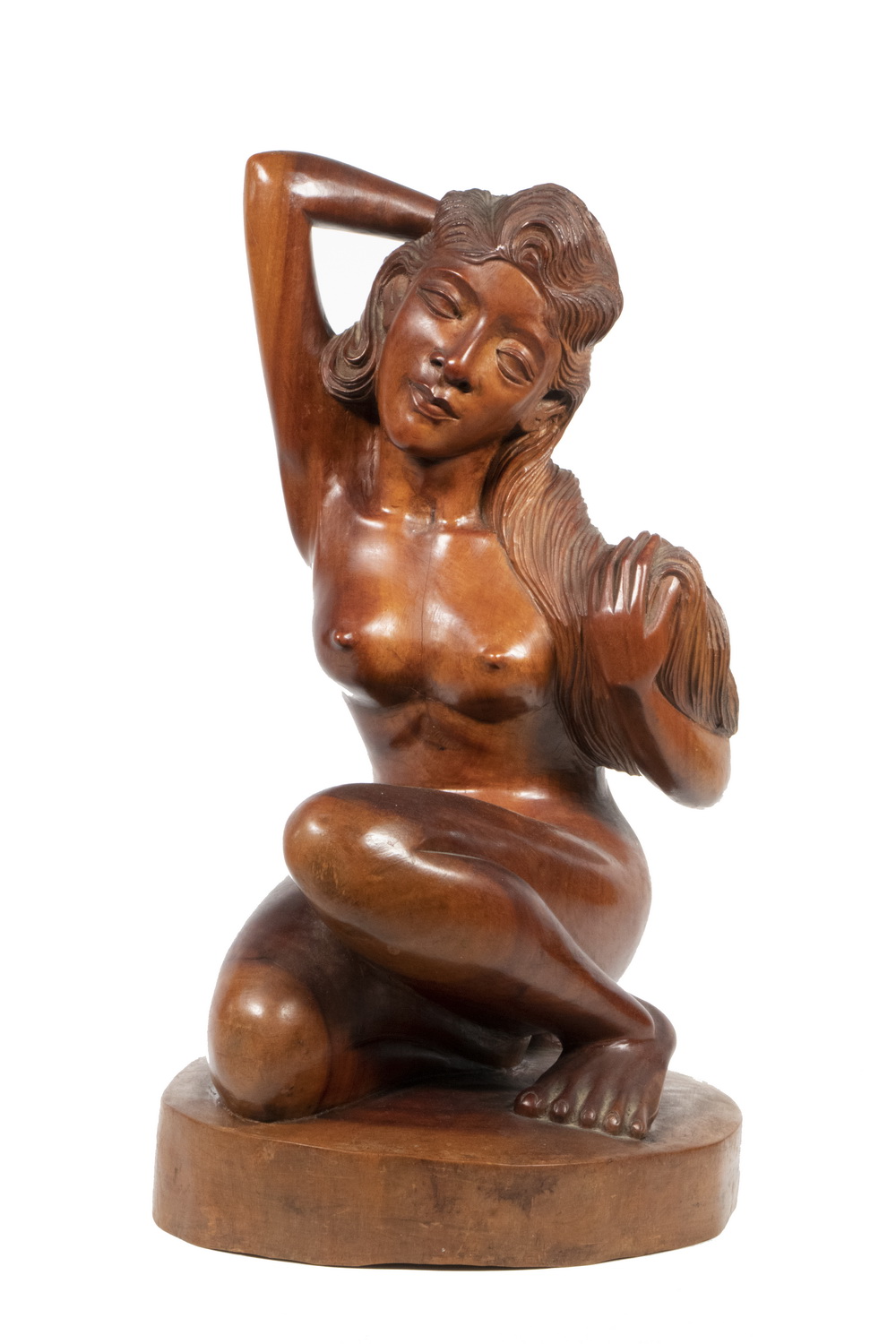 Appraisal: FILIPINO WOOD CARVING Figure of a Nude Woman kneeling with