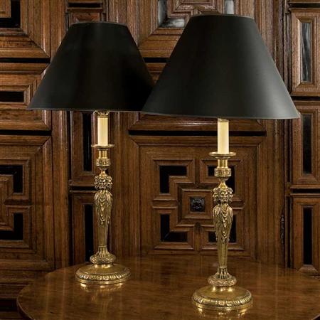 Appraisal: Pair of Neoclassical Style Gilt-Bronze Lamps Estimate -