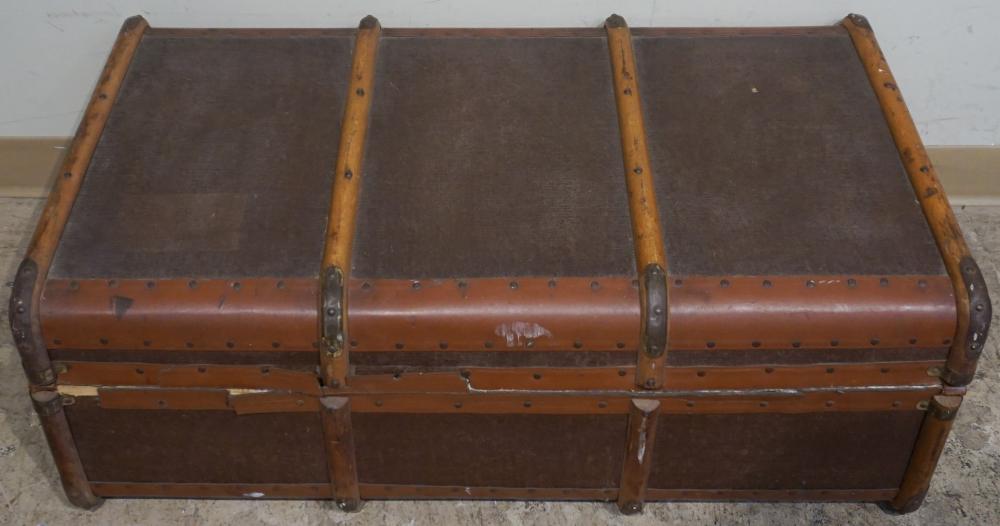 Appraisal: Metal and Leather Mounted Packing Trunk Length x in x