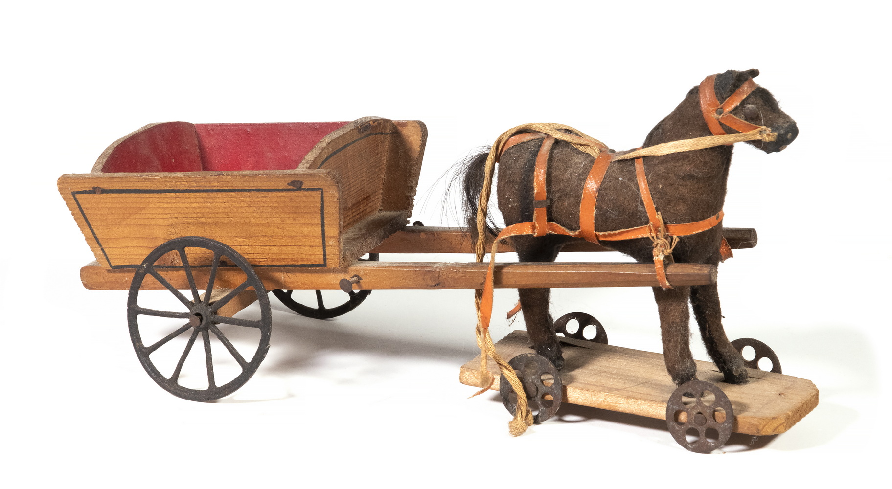 Appraisal: HORSE PULL TOY WITH WOODEN CART Early th c Pull