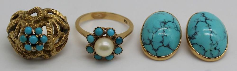 Appraisal: JEWELRY kt Gold and Turquoise Jewelry Grouping Includes an Italian