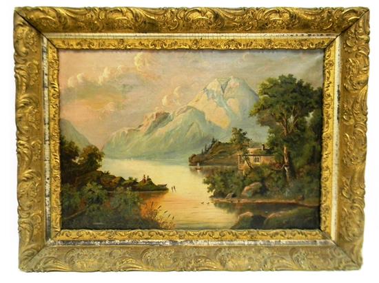 Appraisal: th C na ve unsigned oil on canvas depicting mountain