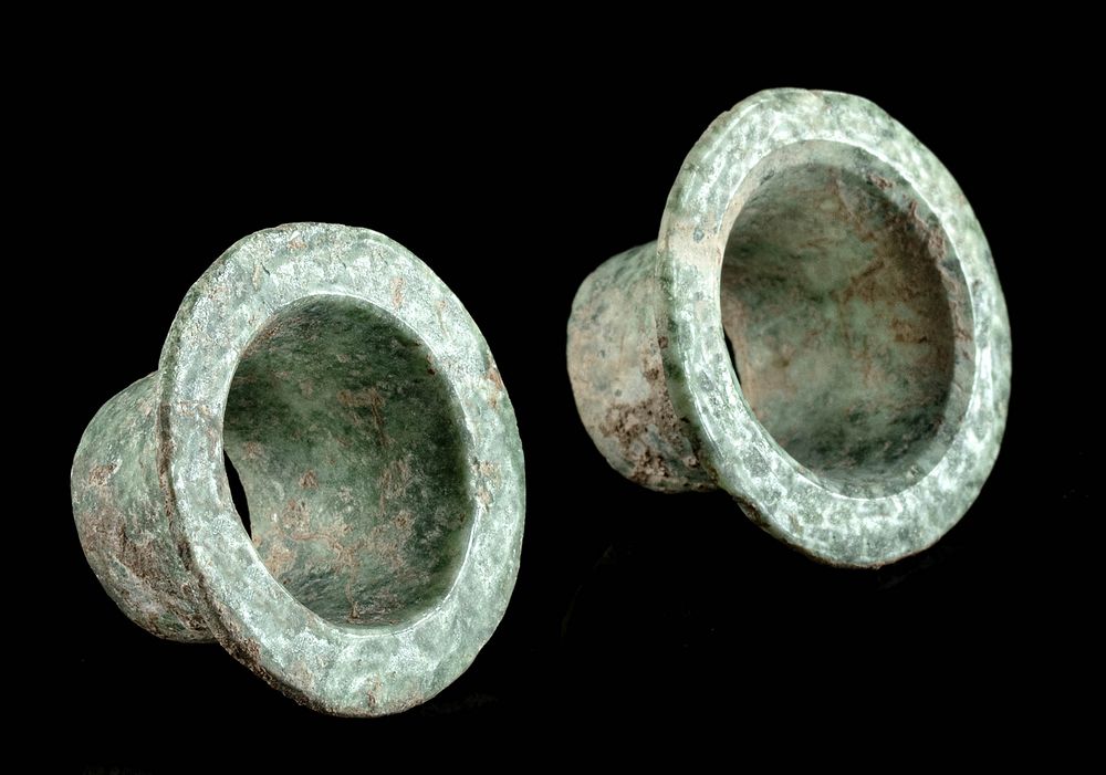 Appraisal: Pair of Maya Greenstone Ear Spools Pre-Columbian Maya territories ca