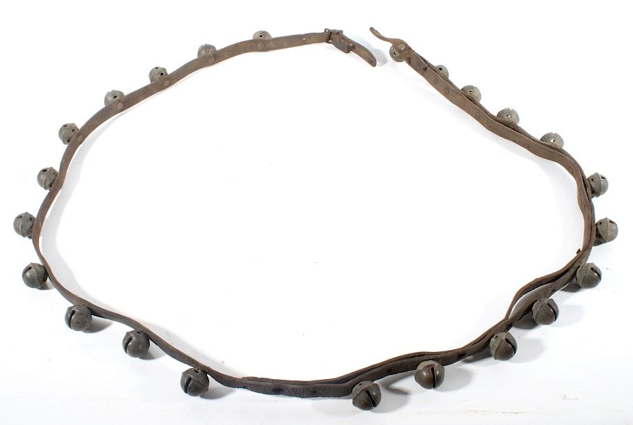 Appraisal: Antique Leather and Brass Sleigh Bell Collar This lot features