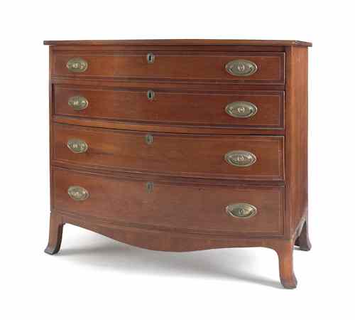 Appraisal: Pennsylvania Federal cherry bowfront chest of drawers ca with four