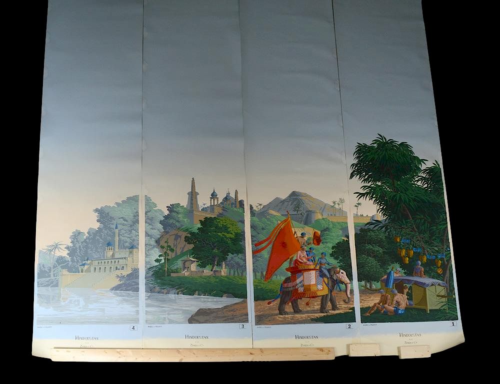 Appraisal: SET OF FOUR HAND PAINTED WALLPAPER PANELS Nos - -