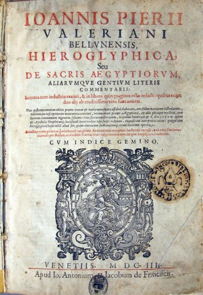 Appraisal: vol Valeriano Bolzano Giovanni Pietro Hieroglyphica sive de Sacris Aegyptiorum