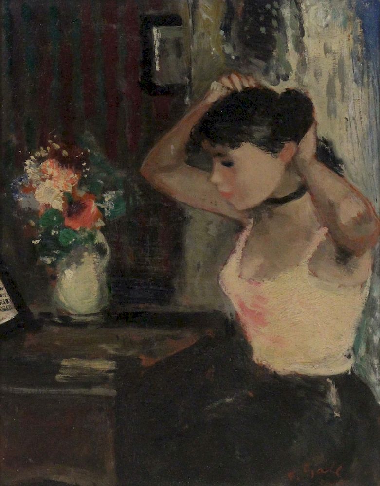 Appraisal: FRANCOIS GALL FRENCH - Oil on Masonite Woman at Mirror