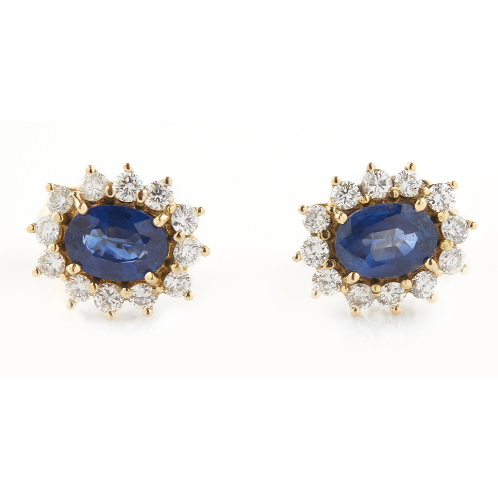 Appraisal: A pair of ct gold sapphire and diamond set earrings