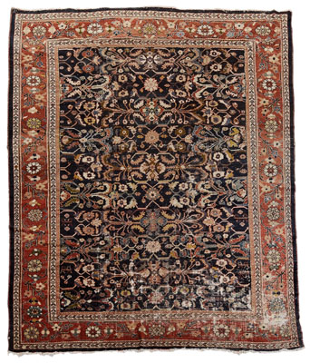 Appraisal: Heriz Rug Persian th century repeating designs on blue black