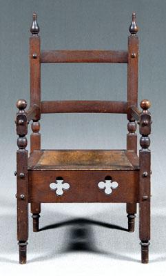 Appraisal: Walnut gothic revival open armchair old surface with rich dark