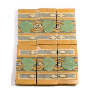 Appraisal: Six Grueby Polychrome Decorative Tiles With Running Leaf Design Six