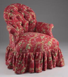 Appraisal: Custom upholstered French boudoir chair h Button-tufted boudoir chair in