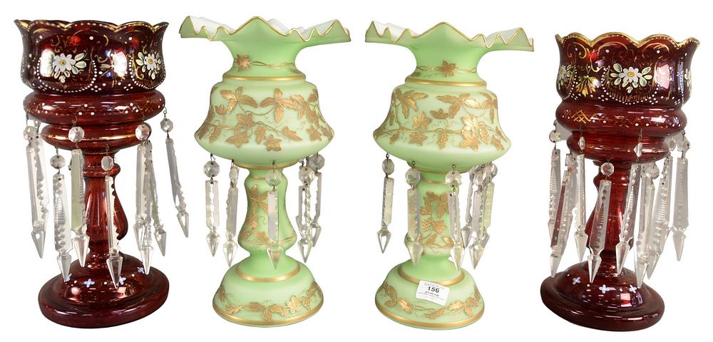 Appraisal: Two Pairs of Lusters to include one green satin glass