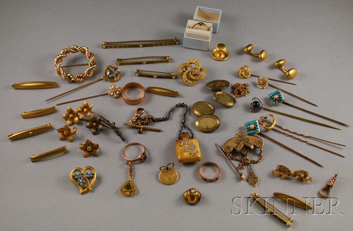 Appraisal: Large Group of Mostly Gold Antique Jewelry including kt gold