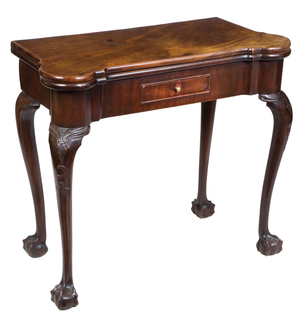 Appraisal: Chippendale Carved Mahogany Games Table late th c shaped foldover