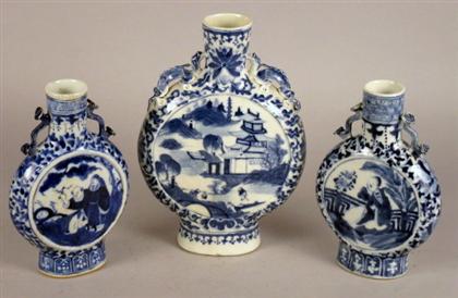 Appraisal: Three Chinese blue and white moon flasks pair with kangxi