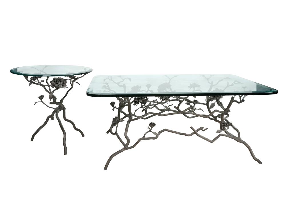 Appraisal: A RUDIN DESIGNS WILD ROSE COFFEE TABLE SIDE TABLEhand wrought