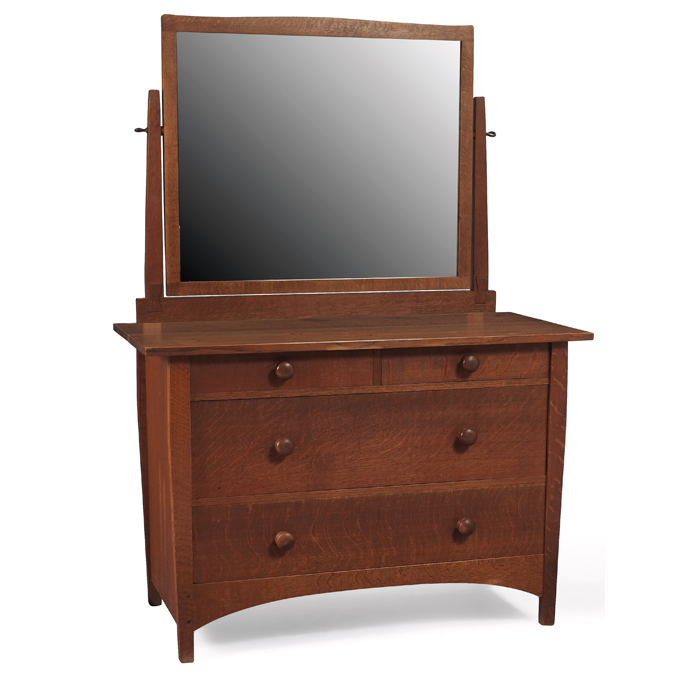 Appraisal: Gustav Stickley dresser Harvey Ellis influenced form two half drawers