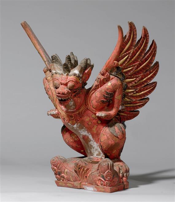 Appraisal: WINGED LION Bali th c H cm Wood painted red