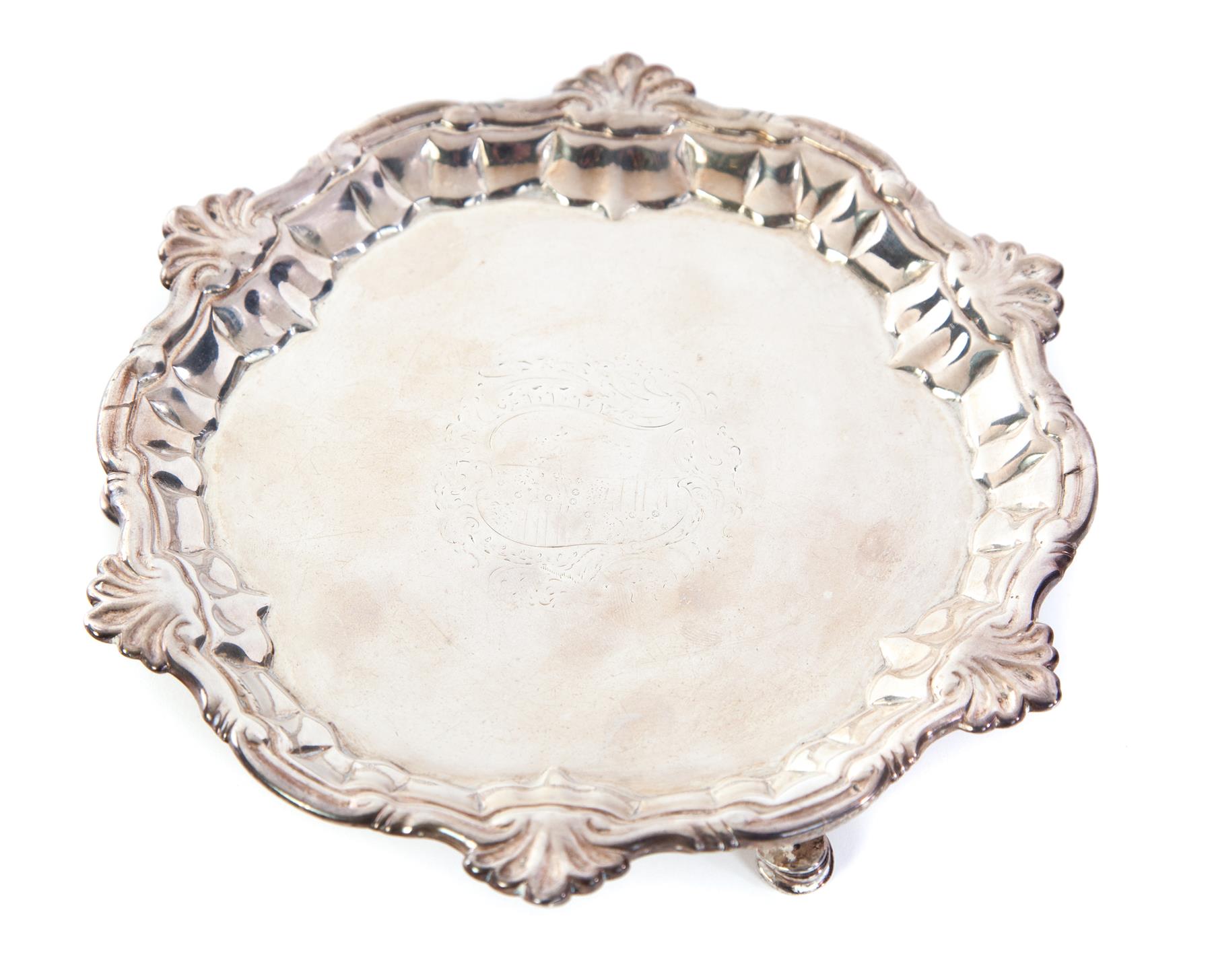 Appraisal: ENGLISH SILVER SALVER London hallmarks for maker William Peaston Three