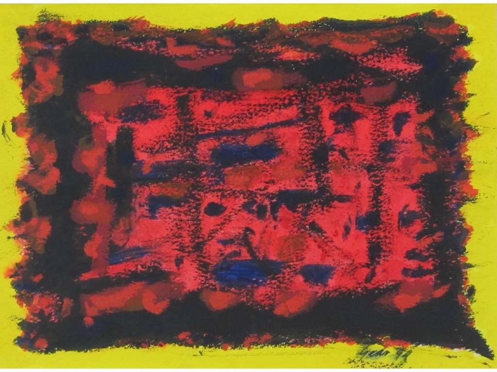 Appraisal: WILLIAM GEAR - ABSTRACT - RED BLACK AND YELLOW Gouache