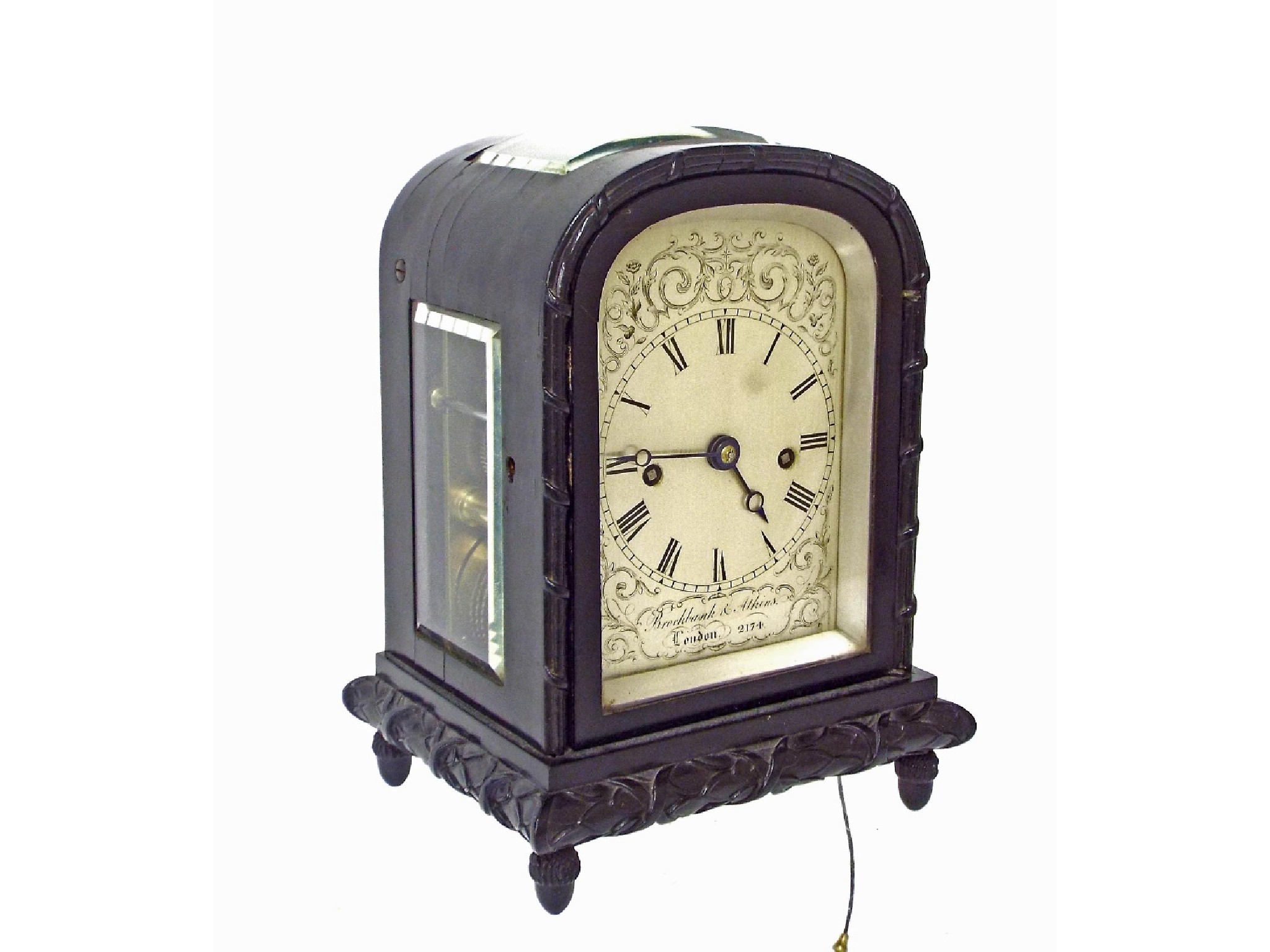 Appraisal: Good English small ebonised double fusee bracket clock striking on