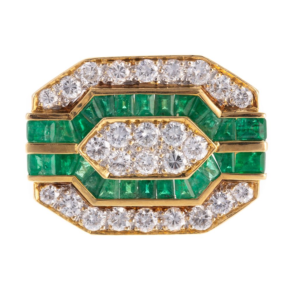 Appraisal: A Bold Diamond Emerald Ring in K K yellow gold